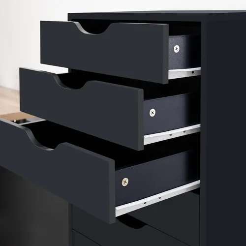 Vista 7 de Naomi Home Bianca - Cómoda alta y estrecha de 9 cajones, gabinete de almacenamiento compacto de 13.8 pulgadas de ancho negro con cajones