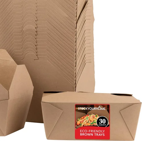 Vista 4 de Stock Your Home Recipientes de comida para llevar para microondas, cajas de papel kraft marrón para llevar de 30 onzas (paquete de 50) resistentes a
