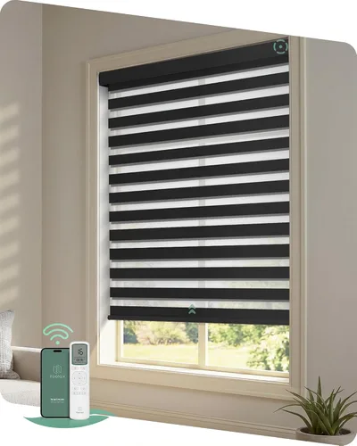Vista 13 de Yoolax Persianas motorizadas de cebra con control remoto, persianas Gris suave