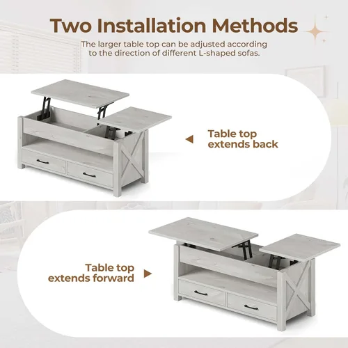 Vista 5 de Seventable Mesa auxiliar, mesa auxiliar de 47.2 pulgadas con 2 cajones de almacenamiento y compartimento oculto, mesa central retro con mesa de Gris