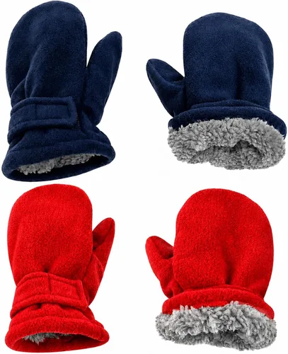 Vista 14 de N'Ice Caps Baby Toddler Mittens Kids 2 Pair Pack Fleece Warm Sherpa Lined Negro + Gris