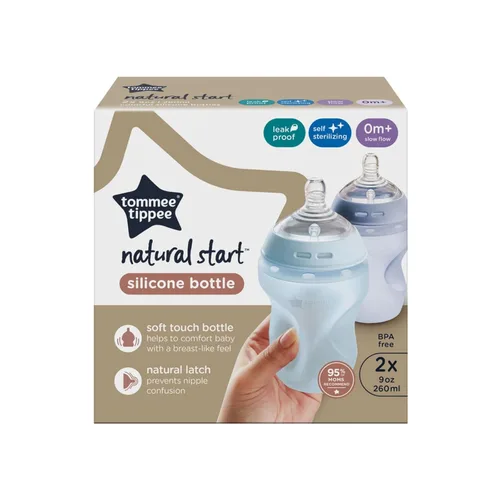 Vista 9 de Tommee Tippee Natural Start - Biberones anticólicos de silicona de 9 oz libres de BPA, para bebés de 0+ meses, silicona con sensación como la piel
