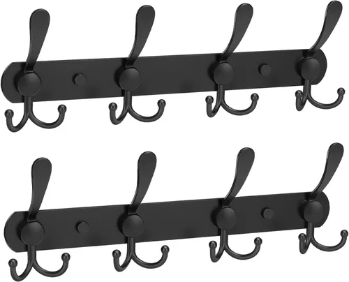 Vista 22 de YUNISS Perchero montado en la pared, 3 ganchos triangulares de acero inoxidable para abrigos, sombreros, batas, toallas en recibidor y entrada Negro