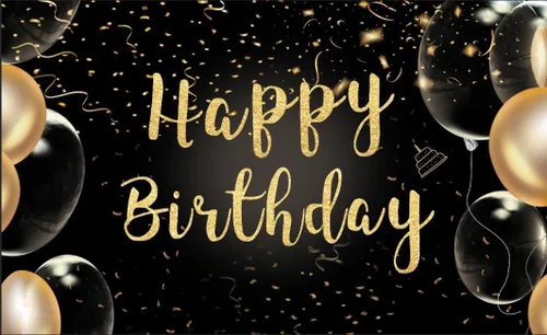 Vista 6 de 6 telón de fondo de cumpleaños negro y dorado de 3.6 pies, fondo de globo dorado transparente, telón de fondo de feliz cumpleaños para mujeres