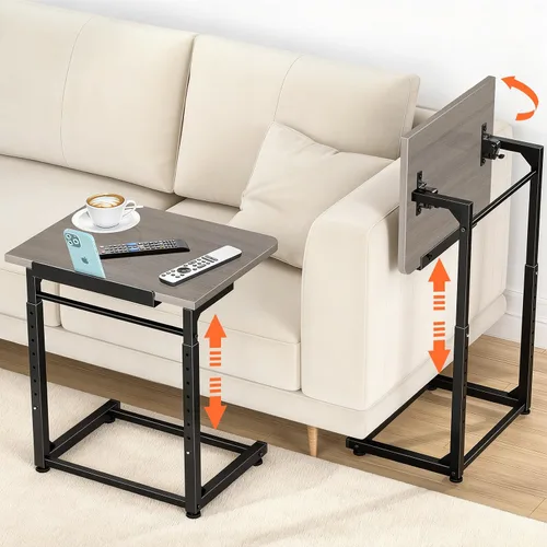 Vista 9 de Mesa para Bandeja de TV, Mesa Lateral para Sofá Ajustable en 8 Alturas, Mesa de Extremo en Forma de C con Ajuste de Ángulo de Inclinación de 90°