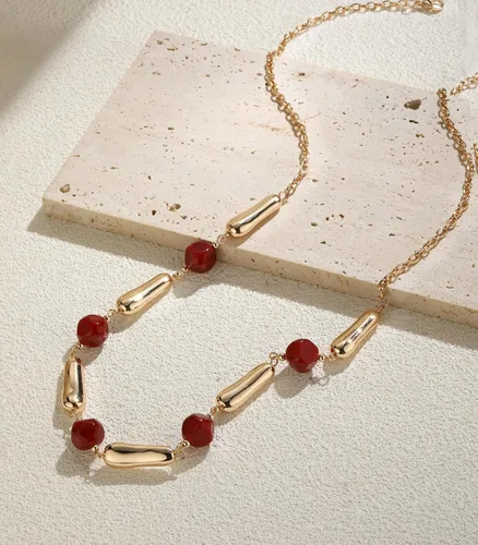 Vista 3 de Collares largos de cuentas de oro para mujer, collar de cadena larga con cuentas de resina gruesaperlas, regalos de joyería de oro