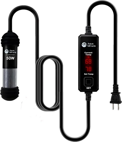 Vista 9 de AquaMiracle Calentador de acuario pequeño mejorado de 50 W, calentador de tanque de peces, calentador de tortuga, súper mini calentador de acuario