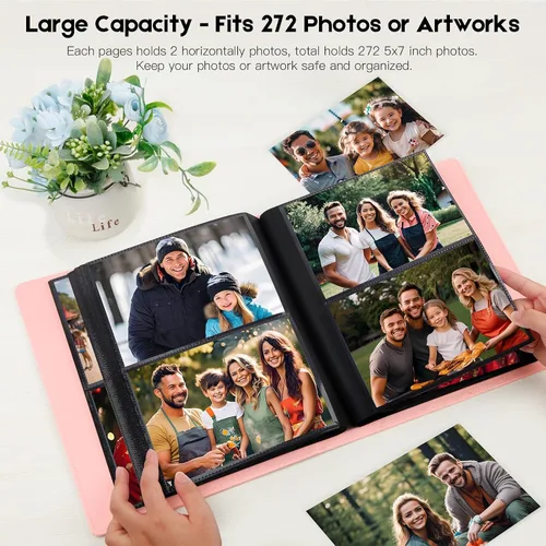 Vista 2 de Álbum de fotos de 272 bolsillos de 5 x 7 pulgadas con capacidad para 272 fotos, álbum de fotos de 5 x 7 pulgadas, cubierta de cuero de gran