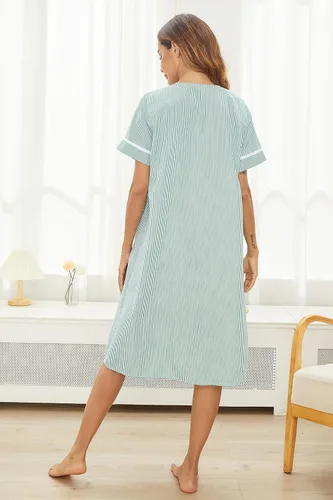 Vista 5 de Ekouaer - Bata de casa para mujer, con bolsillos, abotonado, salto de cama de manga corta, vestido de patio, camisón, tallas S-XXXL