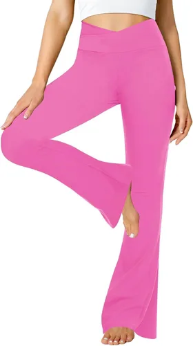 Vista 33 de ZOOSIXX Pantalones de yoga acampanados para mujer, leggings cruzados suaves con corte de bota