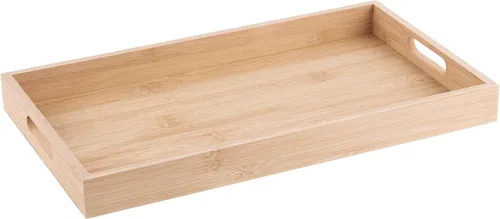 Vista 6 de Bandeja de bambú para servir decoración de bambú – Bandeja de bambú de desayuno anidado de cinco piezas – Bandejas de madera para organizar