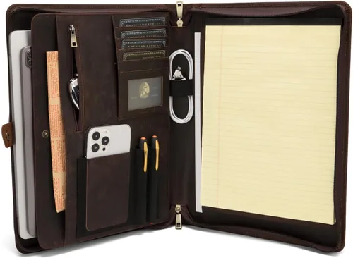 Vista 10 de Cartera personalizada de cuero vegano, tamaño legal de 8.5 x 14 pulgadas, soporte de bloc de notas personalizado para hombres y mujeres, organizador