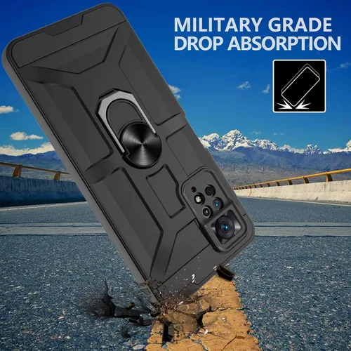 Vista 3 de Redmi Note 11 Pro - Funda con protector de pantalla de vidrio templado 3X, soporte de anillo integrado y soporte magnético para automóvil, a prueba