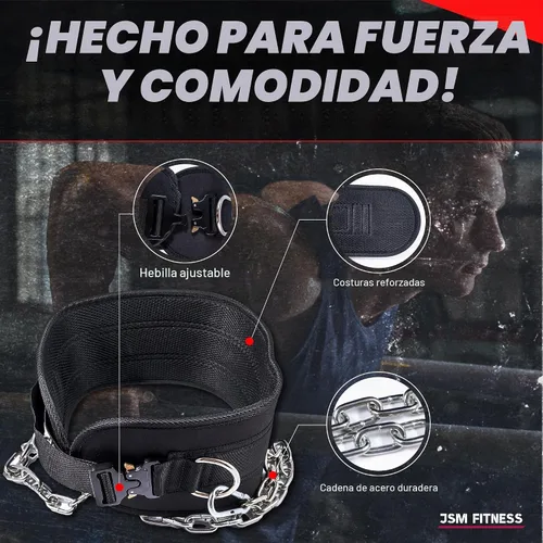 Vista 2 de Cinturón de inmersión premium con hebilla de acero, cadena duradera y mosquetones, perfecto para levantamiento de pesas y dominadas con carga