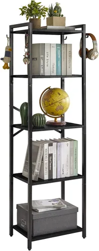 Vista 12 de YMYNY Estantería de 3 niveles, estantería industrial de metal con valla lateral, organizador de almacenamiento para sala de estar, oficina en casa