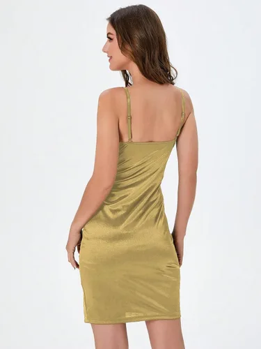 Vista 2 de WDIRARA Minivestido de encaje transparente de satén con abertura dividida para mujer