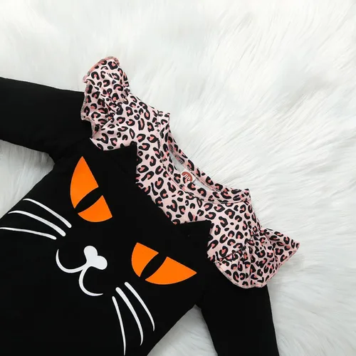 Vista 6 de Traje de Halloween para niñas pequeñas, traje de gato guepardo para otoño e invierno, traje de leopardo