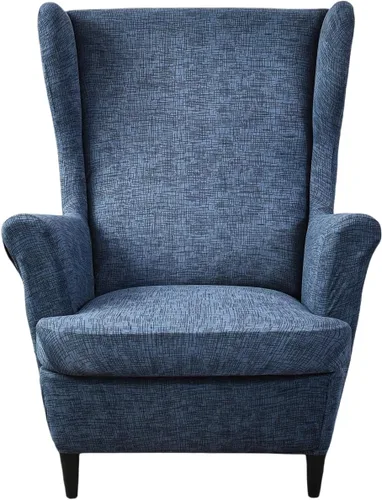 Vista 8 de Wingback - Funda elástica para silla, 2 piezas, con respaldo de ala, funda protectora de muebles impresa, suave con parte inferior elástica
