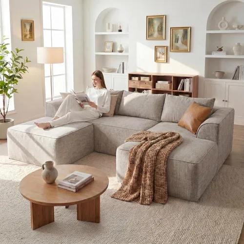 Vista 9 de Vesgantti 106" Boneless Couch with Chaise, U Shaped Deep Seat Comfy Cloud Modular Sofa Chenille Memory Foam Sectional Couches for Living Room