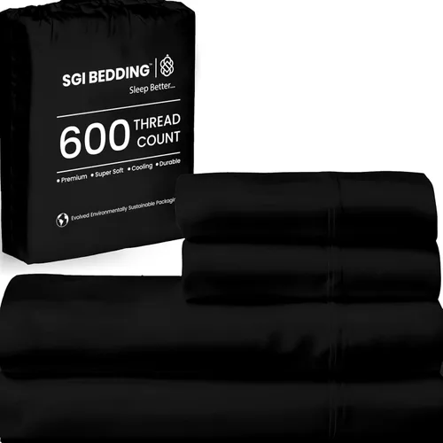 Vista 25 de SGI Bedding - Juego de sábanas de 600 hilos, 4 piezas, 100% de algodón egipcio, tamaño completo, juego de sábanas con bolsillo profundo de 38 cm
