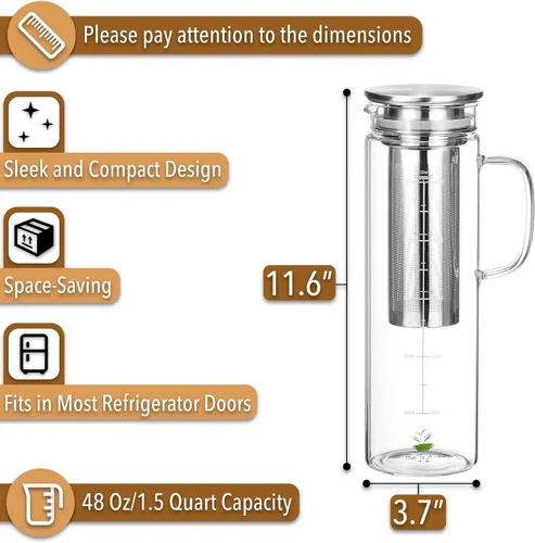 Vista 3 de BTAT - Cafetera fría de 1.5 cuartos de galón, cafetera helada de 48 onzas, cafetera helada, jarra hermética de preparación fría, accesorios de café