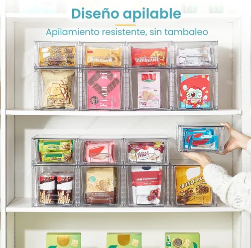 Vista 4 de Vtopmart Paquete de 4 cajones de almacenamiento apilables transparentes, para debajo del fregadero y la cocina, cajones de plástico fáciles