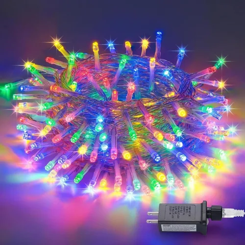 Vista 12 de QITONG Tira de luces rojas y verdes para exteriores, 165 pies, 500 luces LED de alambre transparente de Navidad para interiores, 8 modos de luz