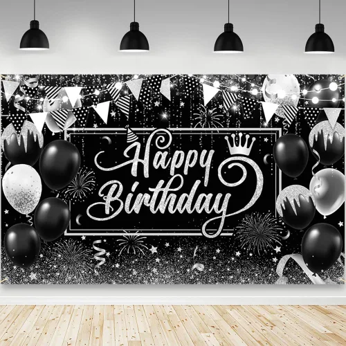Vista 6 de AIBIIN Telón de Fondo de Feliz Cumpleaños Dorado y Azul Fondo de Fotografía Globo Azul Decoraciones de Fiesta de Cumpleaños Pancarta Accesorios