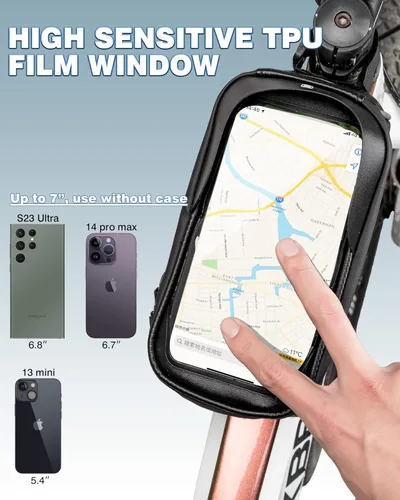 Vista 3 de ROCK BROS Bolsa para teléfono de bicicleta/bicicleta para estructura frontal, impermeable, bolsa de tubo, bolsa de ciclismo, accesorios