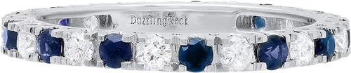 Vista 8 de Dazzlingrock Collection 2.3mm Each Alternate Round Blue Sapphire & White Diamond Eternity Wedding Anniversary Ring Band for Her in Gold