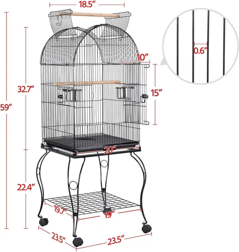 Vista 4 de Yaheetech - Jaula para pájaros de 150 cm, de pie, rodante, de cúpula media, con parte superior abierta, para loros, cacatúas, conuras del sol