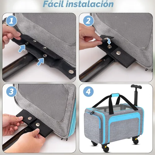 Vista 3 de Transportín rodante para mascotas con ruedas desmontables – 18x11x11 aprobado por TSA para aerolíneas Southwest Delta United American, bolsa
