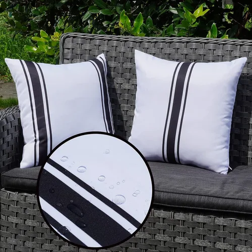 Vista 21 de ONWAY Juego de 2 fundas de almohada para exteriores impermeables de 16 x 16 pulgadas, fundas decorativas de lino, fundas de almohada de lino beige