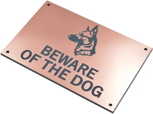 Vista 4 de Señal de Beware of the Dog (pastor alemán), advertencia fácil de ver, aviso para interiores y exteriores, letrero disuasorio (cobre)