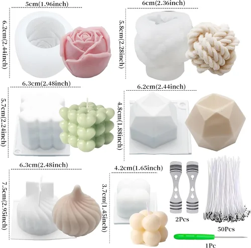 Vista 2 de EuTengHao Juego de moldes de vela de silicona para hacer velas con mechas de vela, molde de silicona 3D para cera de soja, jabón, pasteles, postres