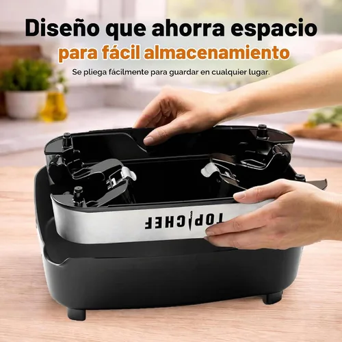 Vista 4 de Top Chef - Sartén eléctrica de 11.4 pulgadas que ahorra espacio con calentamiento rápido de 1200 W, interior antiadherente, tapa de vidrio, control