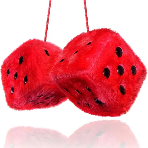 Vista 15 de Dados Peludos Negros Accesorios para Automóvil – Accesorios de Coche de Felpa Rosa Lindos para Interior – Adornos Decorativos Colgantes de Felpa