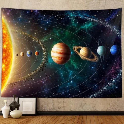 Vista 11 de Tapiz del Sistema Solar para Dormitorio de Niños Varones, Espacio Exterior Galaxia Póster Educativo de Fiesta Tapices Decoraciones Arte de Pared
