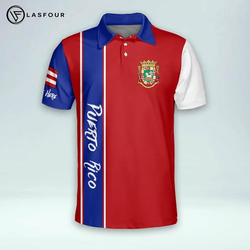 Vista 2 de LASFOUR Camisetas personalizadas de Puerto Rico para hombre camisas puertorriqueñas polo rojo de Puerto Rico para hombre de manga corta
