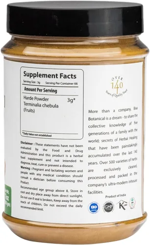 Vista 4 de bixa BOTANICAL Haritaki Powder Terminalia Chebula 7 oz Suplemento de hierbas ayurvédicas Sin gluten, sin OMG, tratado al vapor, vegano, 100%