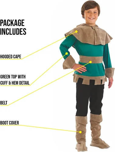 Vista 3 de fun shack Disfraz de Robin Hood para niños, traje de arquero para niños, vestido de arquero para niños, disfraz de aventura
