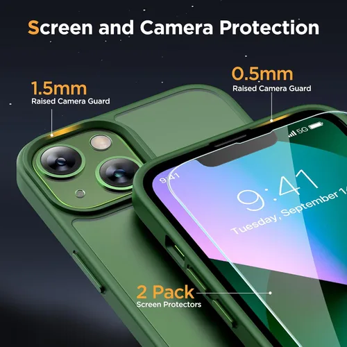 Vista 5 de Miracase - Funda magnética para iPhone 13 de 6.1 pulgadas (compatible con MagSafe) (con 2 protectores de pantalla), protección de grado militar