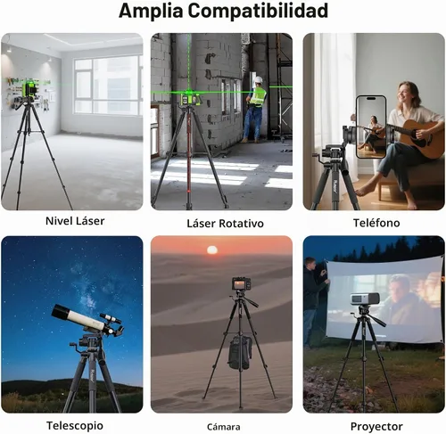 Vista 7 de Huepar Trípode extensible de 50 pulgadas con rosca de 1/4" y 5/8" para uso con nivel láser, láseres de punto, medidores de distancia láser