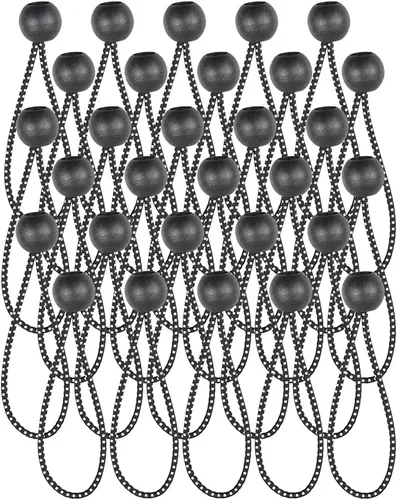 Vista 10 de 50 cuerdas elásticas de bola de 6 pulgadas, cuerda elástica resistente con lazos de bola para toldo, lona, camping, carpa de carga, color negro