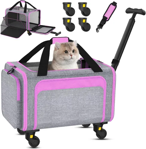 Vista 8 de Transportín rodante para mascotas con ruedas desmontables – 18x11x11 aprobado por TSA para aerolíneas Southwest Delta United American, bolsa