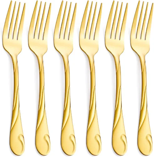 Vista 8 de Juego de 6 tenedores para ensalada de acero inoxidable de 6.9 pulgadas, tenedor de postre de metal negro brillante, tenedor pequeño para tartas