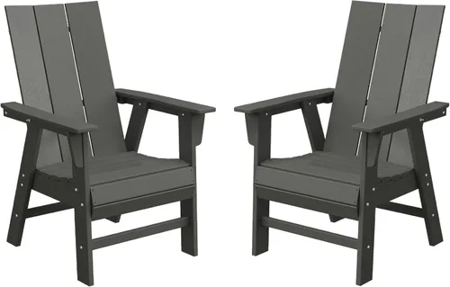 Vista 18 de WestinTrends Ashore - Juego de 2 sillas de comedor Adirondack de plástico HDPE para exteriores, color negro