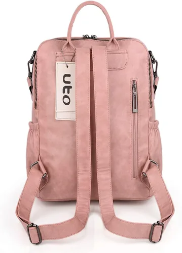 Vista 8 de UTO Mochila de cuero vegano para mujer, diseño de moda, convertible con borla, para viajes, con borla