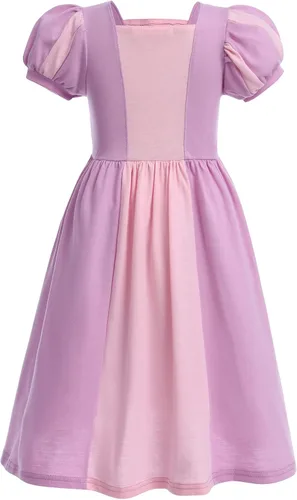 Vista 3 de Vestido de princesa morado para niñas, disfraz de princesa enredado con corona, vestido de cumpleaños, Halloween, carnaval, Navidad, cosplay