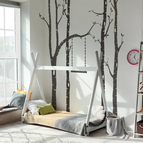 Vista 5 de Calcomanías de pared de árbol grande, arte de pared de bosque de abedul, despegar y pegar, calcomanías de pared para guardería, dormitorio, sala